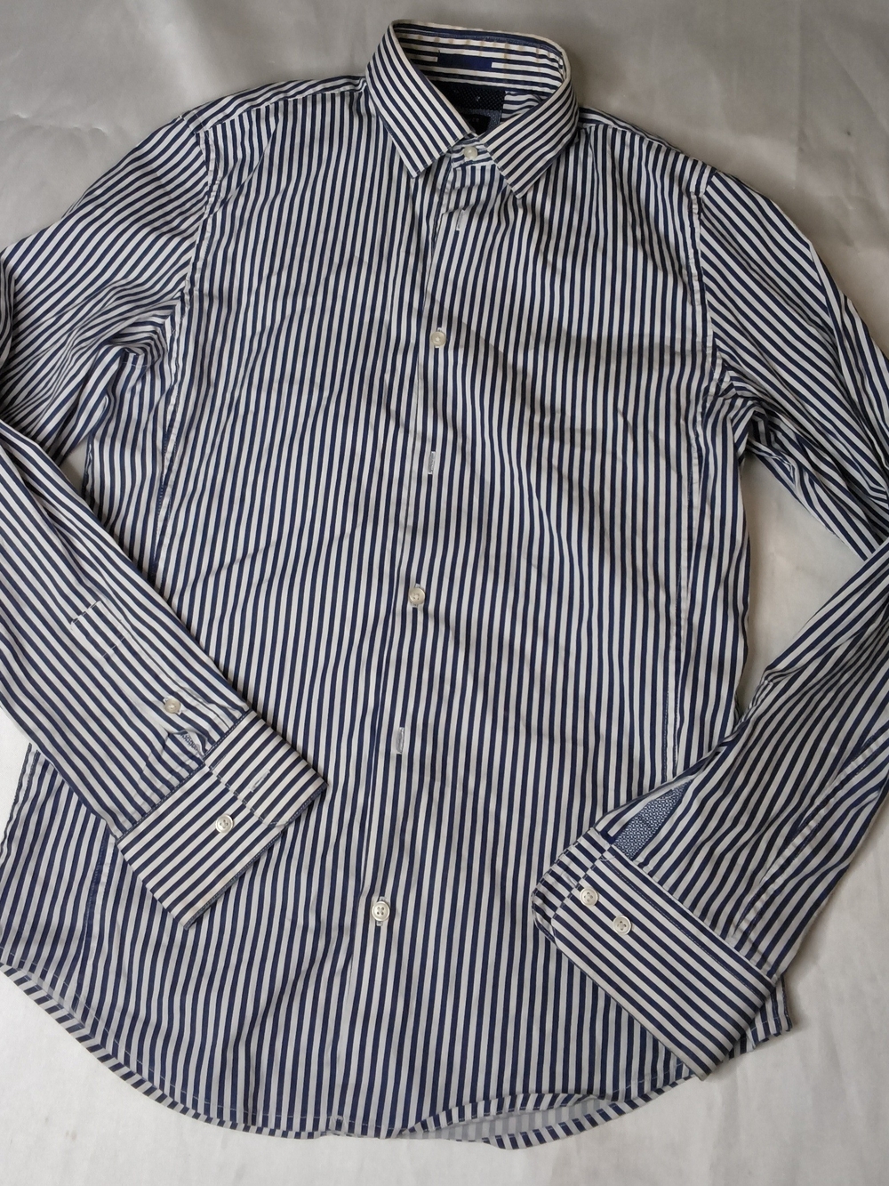Denim & Flower Navy and White Vertical Stripe Dress Shirt